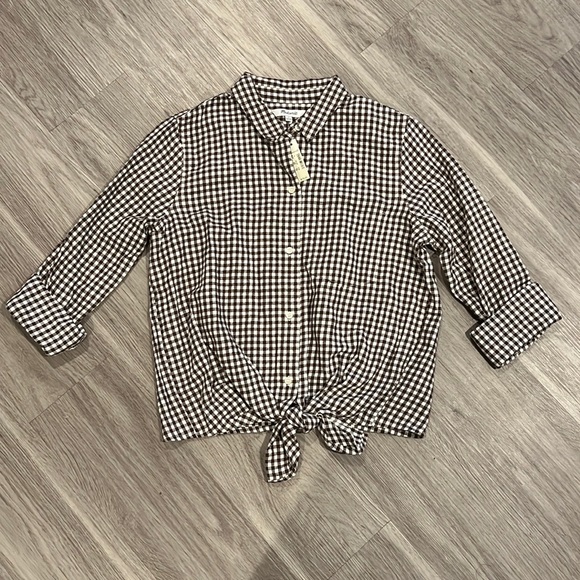 Madewell brown and white checkered front tie shirt - Picture 1 of 4